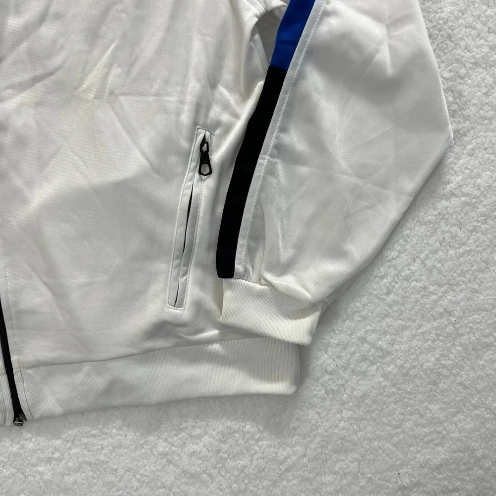 DKNY Jeans Track Jacket Men's M White Blue Black Stripe Full Zip Mock Neck VTG